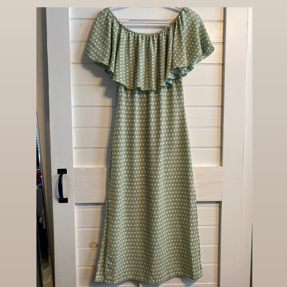 Light Green and White Polka Dotted Dress